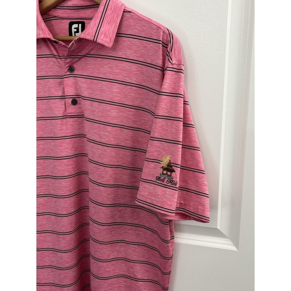 FootJoy Golf Polo Mens L Pink Heather Striped Performance Shirt Bali Hai 0513 - Picture 3 of 7